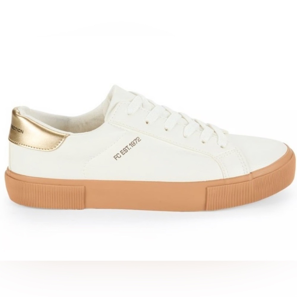 French Connection Women’s Becka Lace Up White and Gold Sneakers Size 11